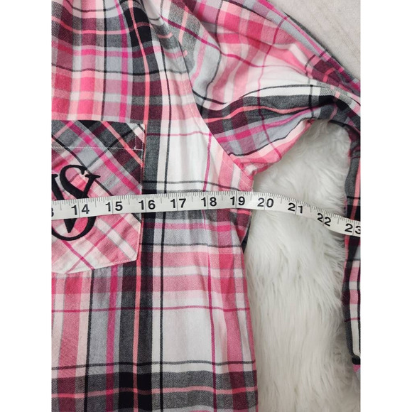 Victorias Secret Womens Lounge Shirt Pink Multicolor Plaid Collared Cotton M - Picture 3 of 6